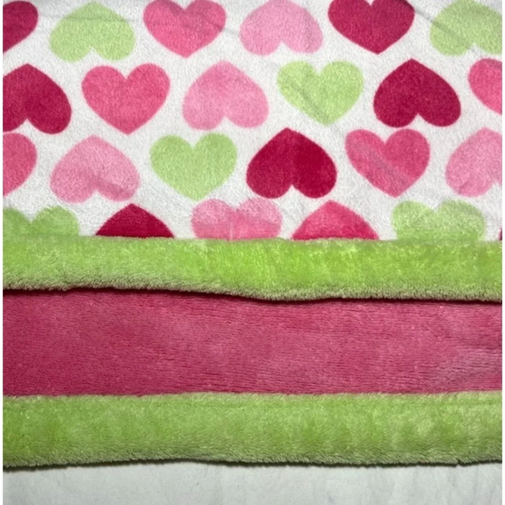 Baby Starters‎ Pink Green Heart Blanket Plush htf White Lovey Security Soft